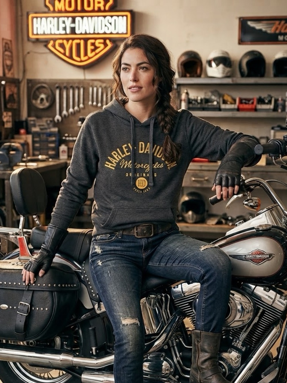 Women's Harley-Davidson Dark Grey Thick Heavyweight Pullover Hoodie